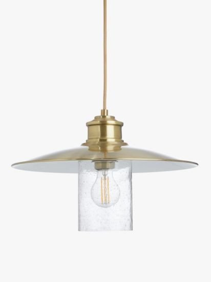 Metal & Glass Pendant Ceiling Light, Antique Brass