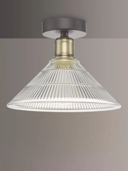 Semi Flush Prismatic Glass Ceiling Light, Clear/Brass