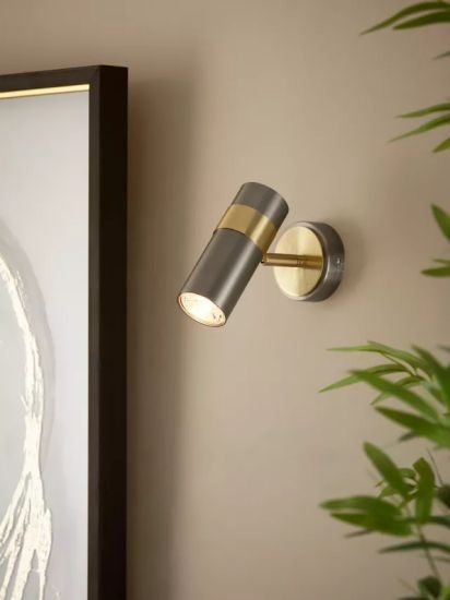 Single Spotlight Wall Light, Matte Nickle/Gold